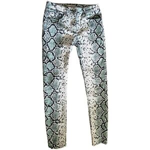 Sandro Paris Pants 34 Snake Print Green Skinny City Girl Casual Stretchy Jeans